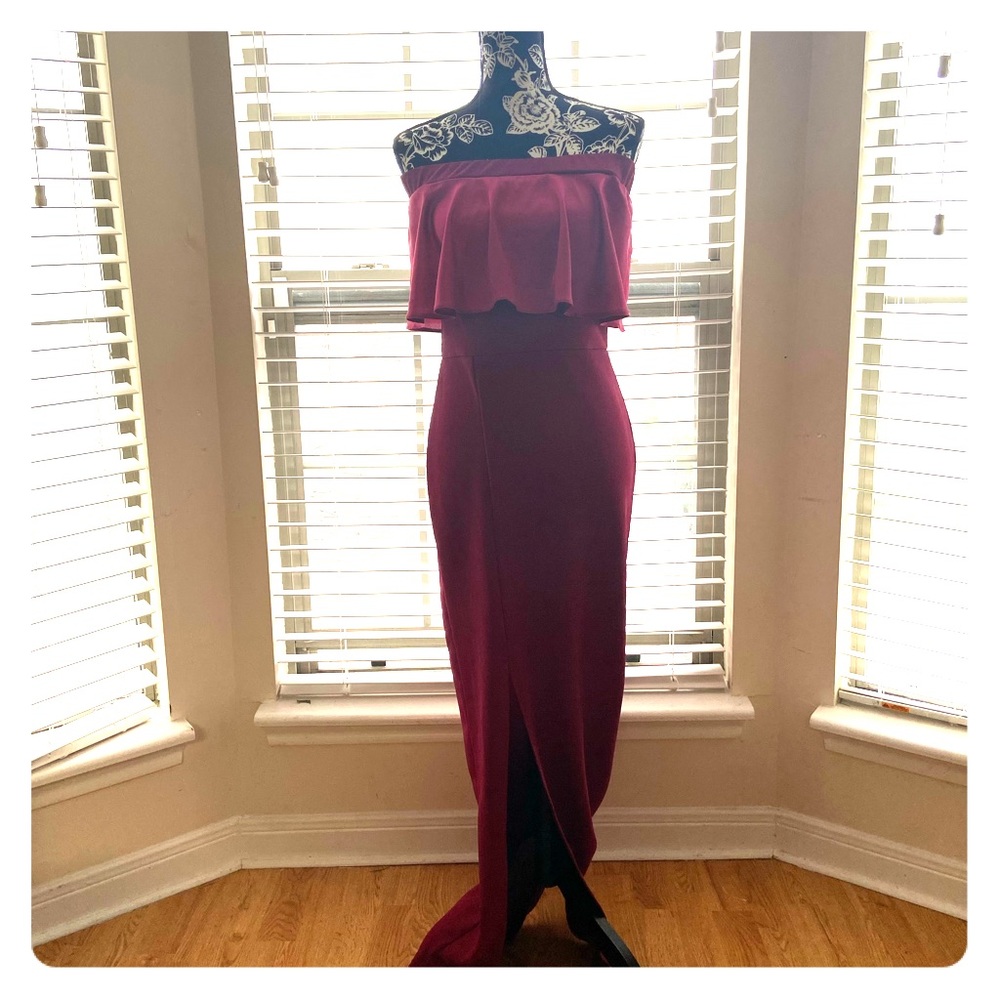 “Wine” color tube top gown